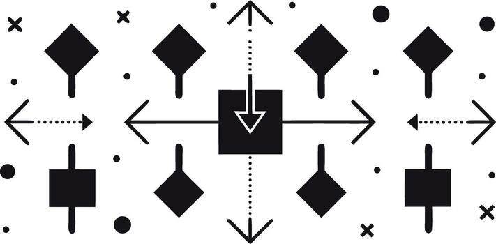 Abstract Geometric Pattern with Arrows and Shapes on White Background illustration vector