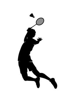 silhouette of badminton player jumping with racket and shuttlecock vector