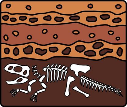 illustration icon of a dinosaur skeleton fossil in soil vector