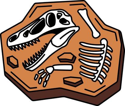 isolated illustration icon of a dinosaur skeleton fossil in soil vector