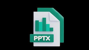 3d animering av pptx fil 3d ikon. fil formatera begrepp video