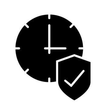 reloj y proteger negro icono. pictograma es aislado en un blanco antecedentes. diseñado para web y software interfaces vector