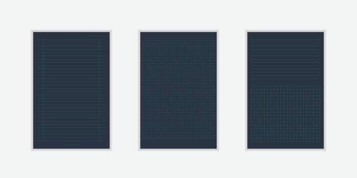 Set of blank sheets of lined, square grid and dotted paper in a4 format. illustration vector