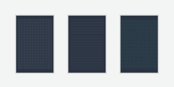 Set of blank sheets of lined, square grid and dotted paper in a4 format. vector