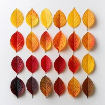 A Gradient Of Autumn Leaf Colors In A Flat Lay photo