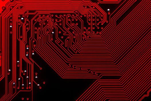 parte superior ver de un computadora plato como un antecedentes. macro Disparo de un impreso circuito junta, rutas son visible en detalle. resumen tecnología antecedentes para publicidad foto