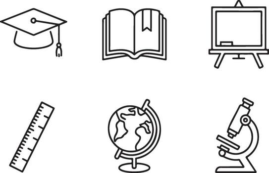 Education icons graduation cap open book blackboard ruler globe microscope isolated on white background vector