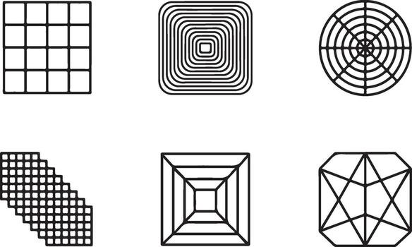 Collection of geometric shapes and patterns isolated on a white background isolated on white background vector