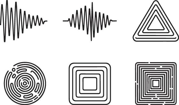 Abstract geometric shapes and sound waves isolated on white background vector