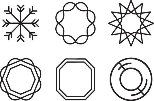 Collection of geometric shapes and snowflake isolated on white background vector