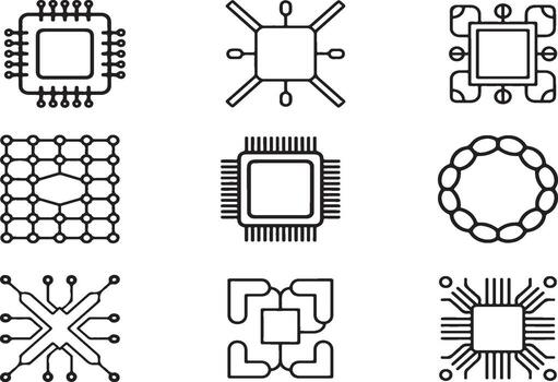 colección de pastilla y circuito íconos aislado en blanco antecedentes vector