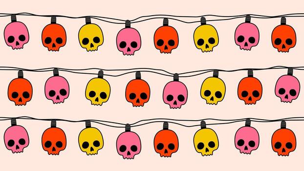 sin costura modelo con Víspera de Todos los Santos cráneo cuerda luces vector