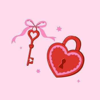 Key and lock in the shape of a heart. graphics. vector