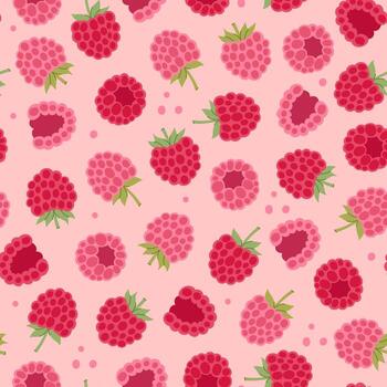 Seamless pattern with raspberries on a beige background. graphics. vector