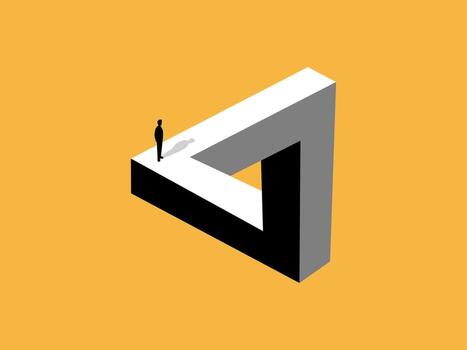 a man standing on a triangle with a black and white background vector