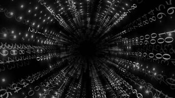branco e Preto cor digital 3d túnel grande dados binário código matriz oi-tech Projeto desatado Sombrio tecnologia fundo video