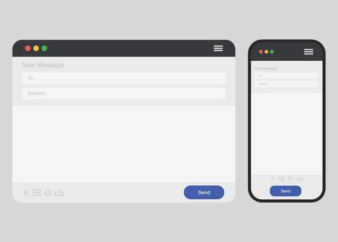 Blank internet email template. Interface for email messages. Templates for desktop and smartphone. vector