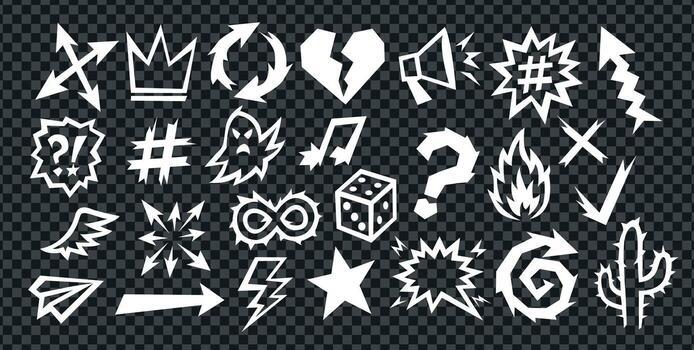 Effect element comic icon is shaped in cartoon form with a cute line drawing that creates clear graphic marks. Effect element comic pack includes arrows, ghost, star, infinity, cactus, dice and flame. vector
