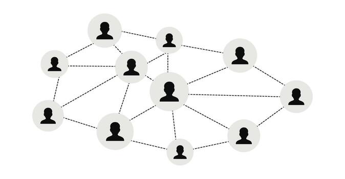 Illustration of a Network Diagram with Dashed Lines and People Icons vector