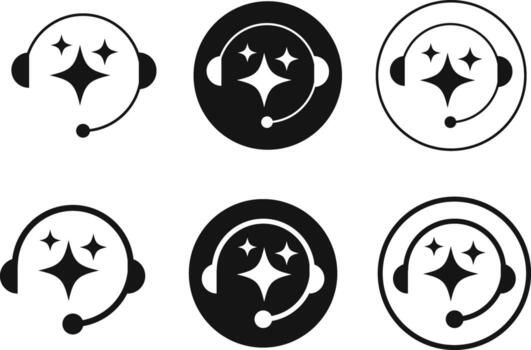 ai customer service icon set. Ideal for virtual help tools. Virtual help chat bot with headset. customer support bots vector