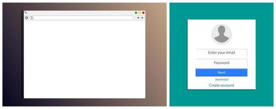 Empty browser window and login form vector