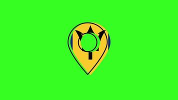 Rotating map pointer with barbados flag on green screen video