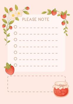 To do list notepad with strawberry and jam vector