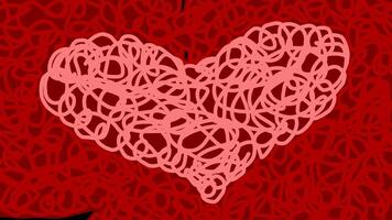 Wiggly hand drawn love heart shape scribble pattern transition on alpha video