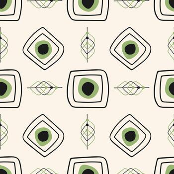 Scandinavian abstract pattern in zen doodle style, textile background. Gray and green elements on white cream background. vector