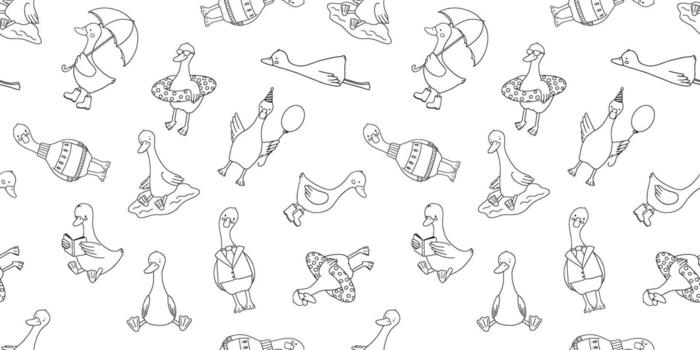 sin costura línea modelo con linda ganso. contorno monocromo repetir diseño en blanco antecedentes para niños y guardería vector