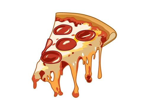Appetizing slice of pepperoni pizza with melted cheese stringing from the edge. Food concept vector