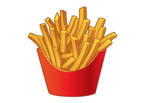 dorado crujiente papas fritas servido en un brillante rojo envase, Perfecto para merienda o compartiendo a ninguna evento. comida concepto vector