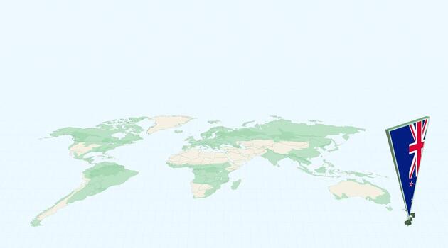 Highlighted New Zealand on Global Map with 3D Flag Location Pin of New Zealand. vector