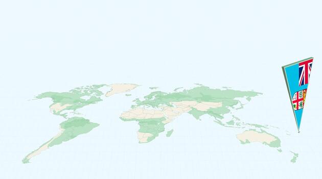 Highlighted Fiji on Global Map with 3D Flag Location Pin of Fiji. vector