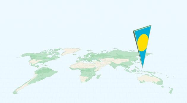 Highlighted Palau on Global Map with 3D Flag Location Pin of Palau. vector