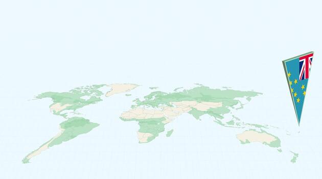Highlighted Tuvalu on Global Map with 3D Flag Location Pin of Tuvalu. vector