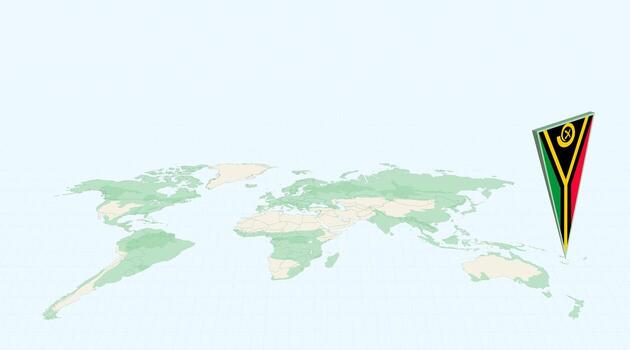 Highlighted Vanuatu on Global Map with 3D Flag Location Pin of Vanuatu. vector