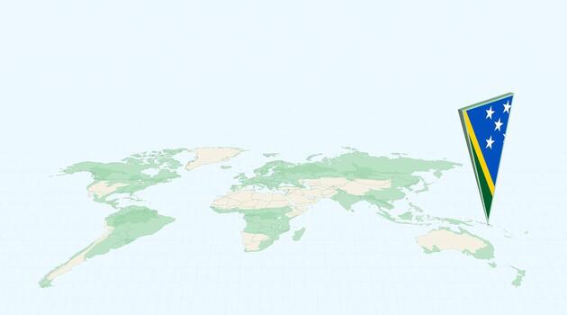 Highlighted Solomon Islands on Global Map with 3D Flag Location Pin of Solomon Islands. vector