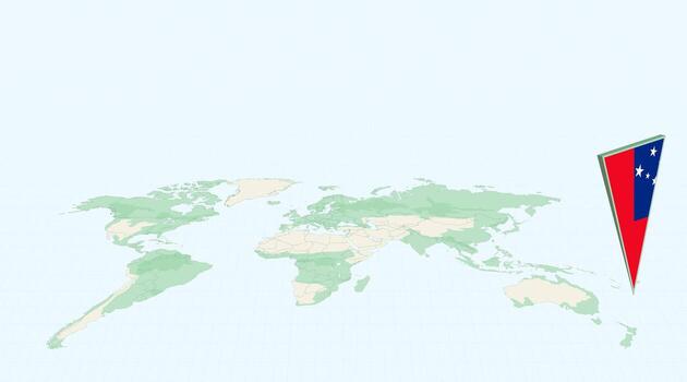 Highlighted Samoa on Global Map with 3D Flag Location Pin of Samoa. vector