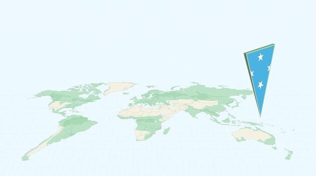 Highlighted Micronesia on Global Map with 3D Flag Location Pin of Micronesia. vector