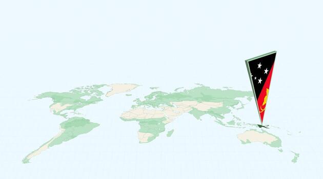 Highlighted Papua New Guinea on Global Map with 3D Flag Location Pin of Papua New Guinea. vector
