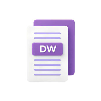 elegante púrpura dw archivo icono un 3d hacer de documentos, representando datos o flujo de trabajo en un limpio, moderno estilo png