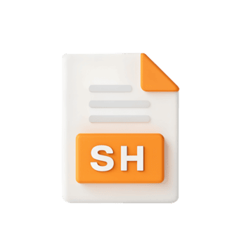 Stylized 3d icon representing a shell script file with sh extension isolated on transparent background png
