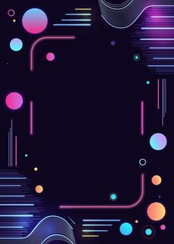 Bright futuristic geometric frame with space for text. Neon shapes glowing on dark background. Modern abstract design. vector