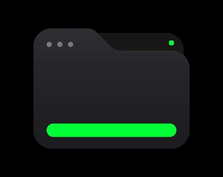 Dark Modern Folder Icon with Green Progress Bar. Black Folder UI with Neon Green Progress Indicator vector
