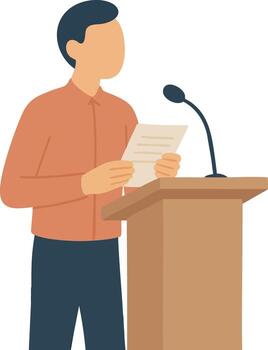 hombre dando habla a podio leyendo notas vector