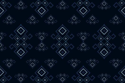 Geometric pattern design in shades of blue, perfect for textile designs, wallpapers, and backgrounds. It features intricate diamond and swirl shapes creating a seamless repeat design vector