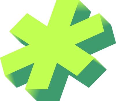 3D isometric green asterisk icon. Modern abstract illustration of a soft and playful star shape for tech or creative concepts. vector