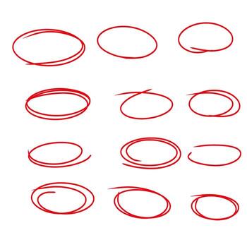 rojo mano dibujado circulo conjunto con múltiple bosquejo estilos superposición redondo formas resumen garabatear marcador carrera gráfico realce creativo diseño elementos vector