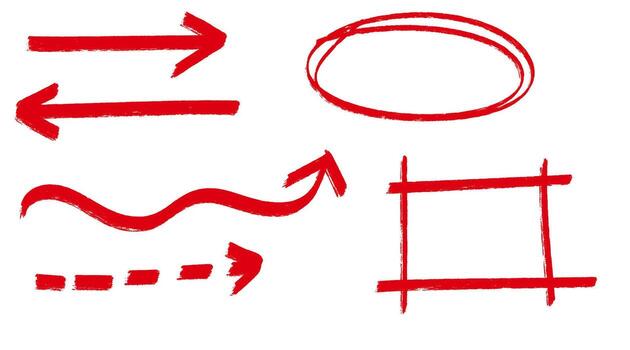 rojo mano dibujado bosquejo elementos conjunto incluso flechas circulo marco ondulado línea rayado flecha garabatear marcador carrera resumen creativo diseño símbolos vector